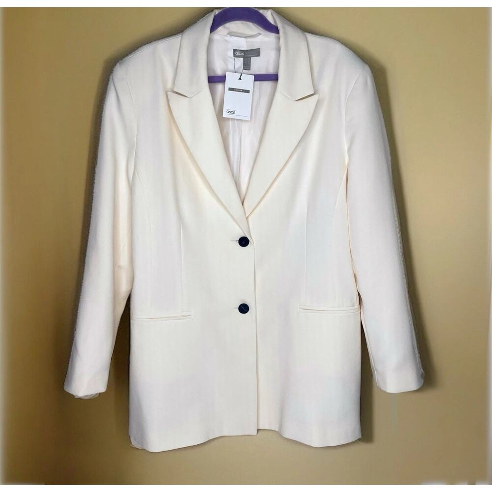NWT ASOS Curve Ivory Cream Blazer Jacket Women’s 16 Preppy Quiet Luxury Elegant
